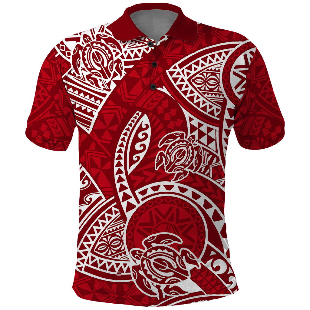 Polynesian Pride Hawaii Polo Shirt Hawaiian Tribal Honu Red Version - Wonder Print Shop