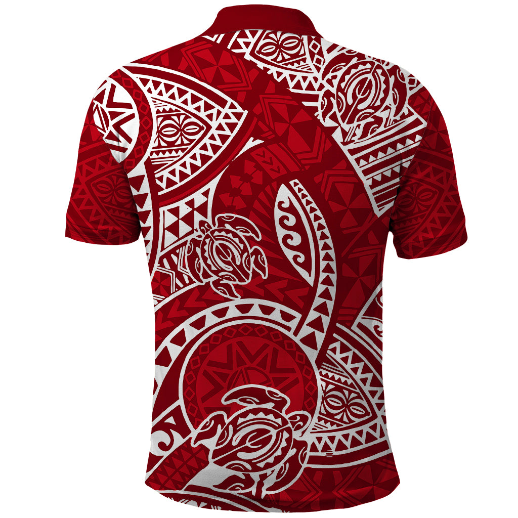 Polynesian Pride Hawaii Polo Shirt Hawaiian Tribal Honu Red Version - Wonder Print Shop