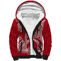 Polynesian Pride Hawaii Sherpa Hoodie Hawaiian Tribal Honu Red Version - Wonder Print Shop