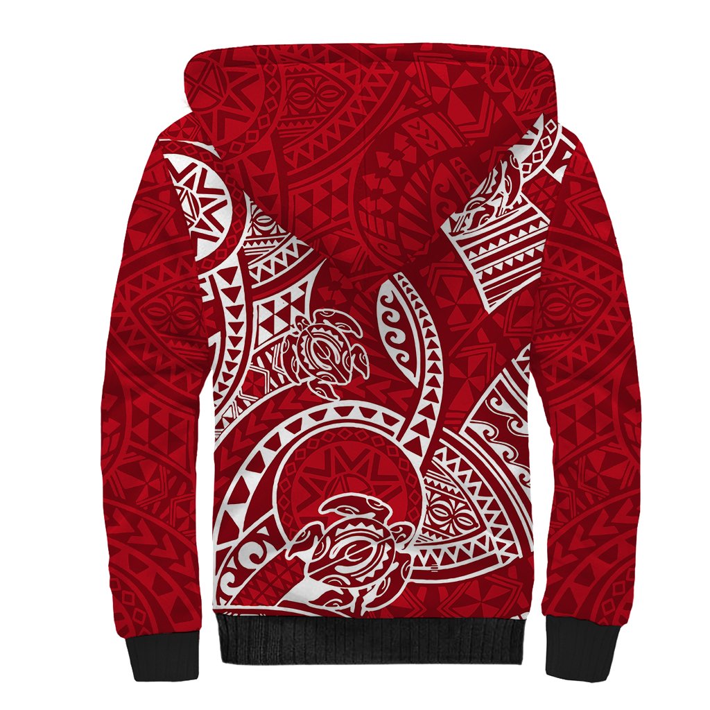 Polynesian Pride Hawaii Sherpa Hoodie Hawaiian Tribal Honu Red Version - Wonder Print Shop