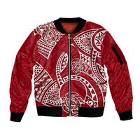 Polynesian Pride Hawaii Sleeve Zip Bomber Jacket Hawaiian Tribal Honu Red Version - Wonder Print Shop