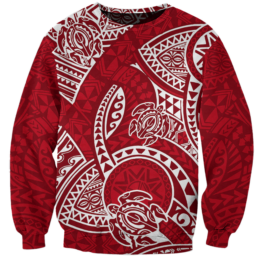 Polynesian Pride Hawaii Sweatshirt Hawaiian Tribal Honu Red Version - Wonder Print Shop
