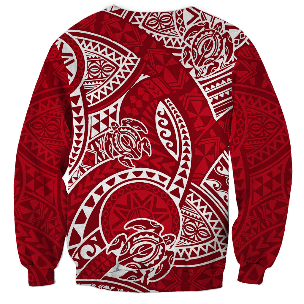 Polynesian Pride Hawaii Sweatshirt Hawaiian Tribal Honu Red Version - Wonder Print Shop