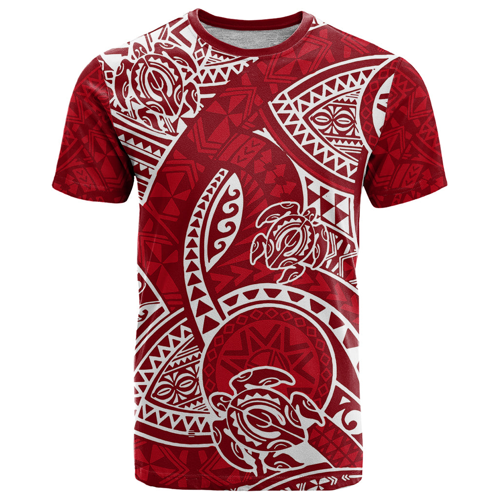 Polynesian Pride Hawaii T Shirt Hawaiian Tribal Honu Red Version - Wonder Print Shop