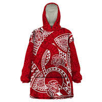 Polynesian Pride Hawaii Wearable Blanket Hoodie Hawaiian Tribal Honu Red Version - Wonder Print Shop