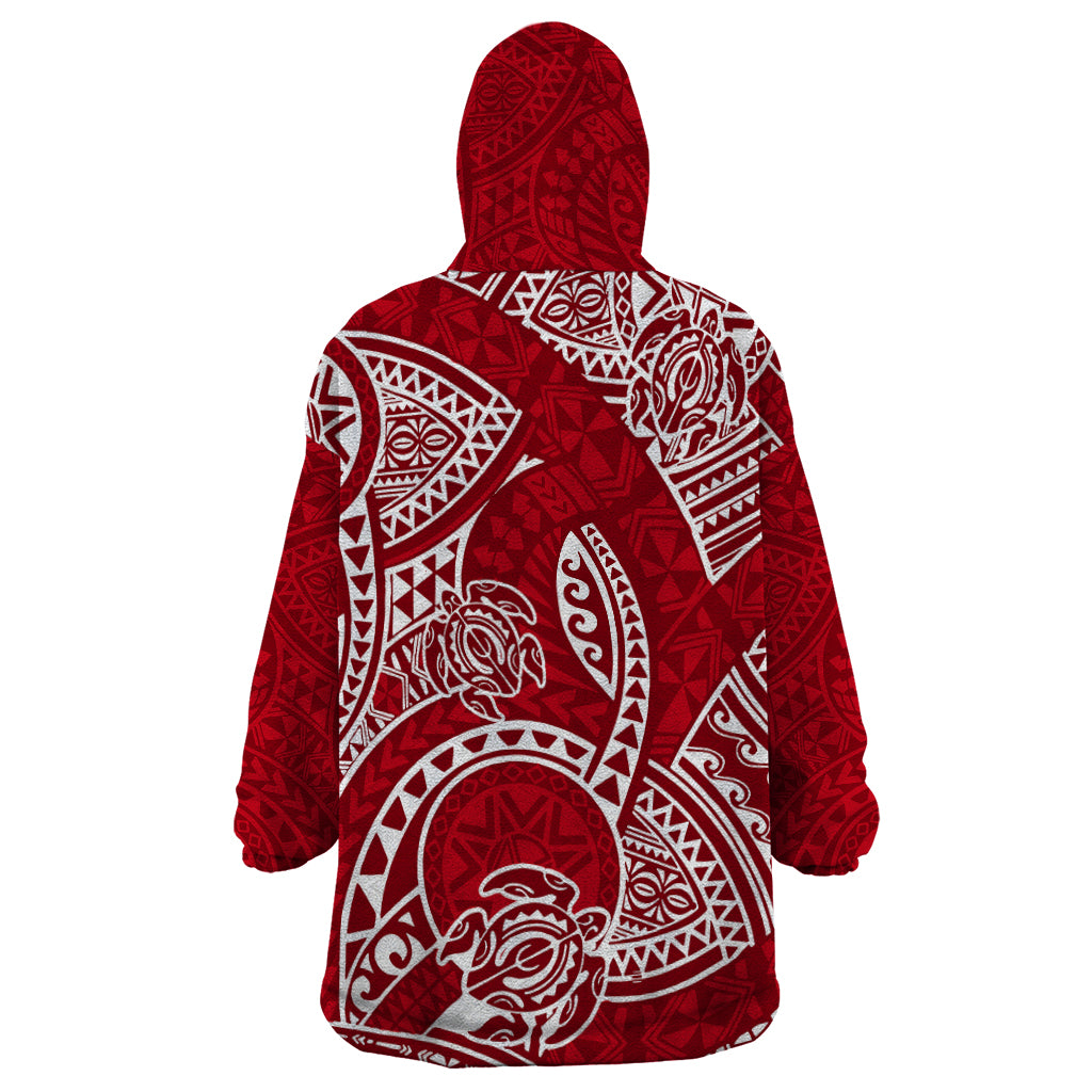 Polynesian Pride Hawaii Wearable Blanket Hoodie Hawaiian Tribal Honu Red Version - Wonder Print Shop