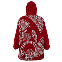 Polynesian Pride Hawaii Wearable Blanket Hoodie Hawaiian Tribal Honu Red Version - Wonder Print Shop