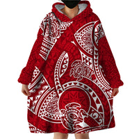 Polynesian Pride Hawaii Wearable Blanket Hoodie Hawaiian Tribal Honu Red Version - Wonder Print Shop