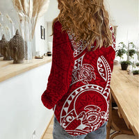Polynesian Pride Hawaii Women Casual Shirt Hawaiian Tribal Honu Red Version - Wonder Print Shop