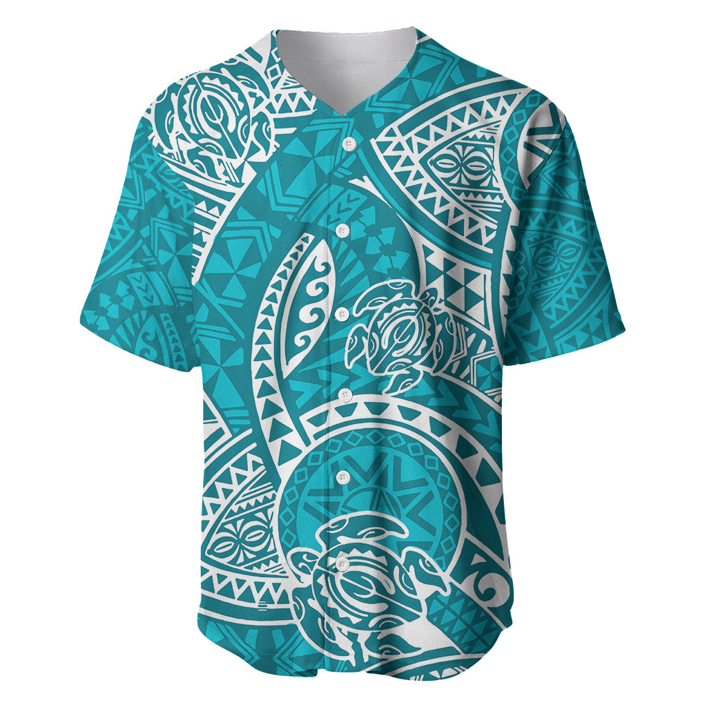 Polynesian Pride Hawaii Baseball Jersey Hawaiian Tribal Honu Turquoise Version - Wonder Print Shop