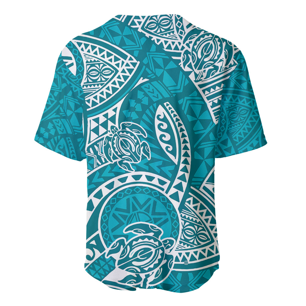 Polynesian Pride Hawaii Baseball Jersey Hawaiian Tribal Honu Turquoise Version - Wonder Print Shop