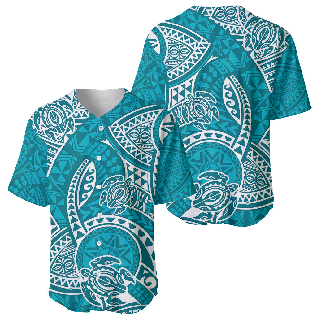 Polynesian Pride Hawaii Baseball Jersey Hawaiian Tribal Honu Turquoise Version - Wonder Print Shop