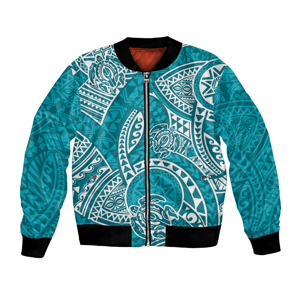 Polynesian Pride Hawaii Bomber Jacket Hawaiian Tribal Honu Turquoise Version - Wonder Print Shop