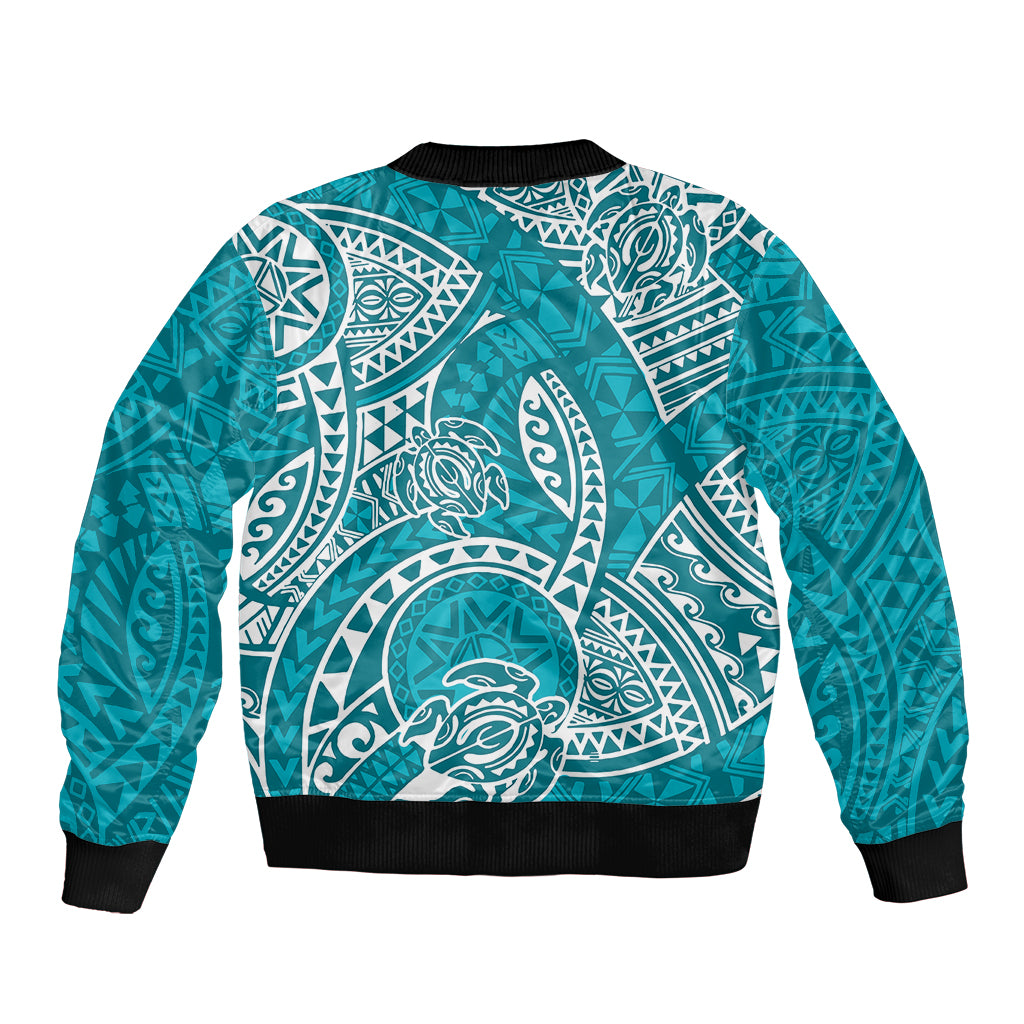Polynesian Pride Hawaii Bomber Jacket Hawaiian Tribal Honu Turquoise Version - Wonder Print Shop