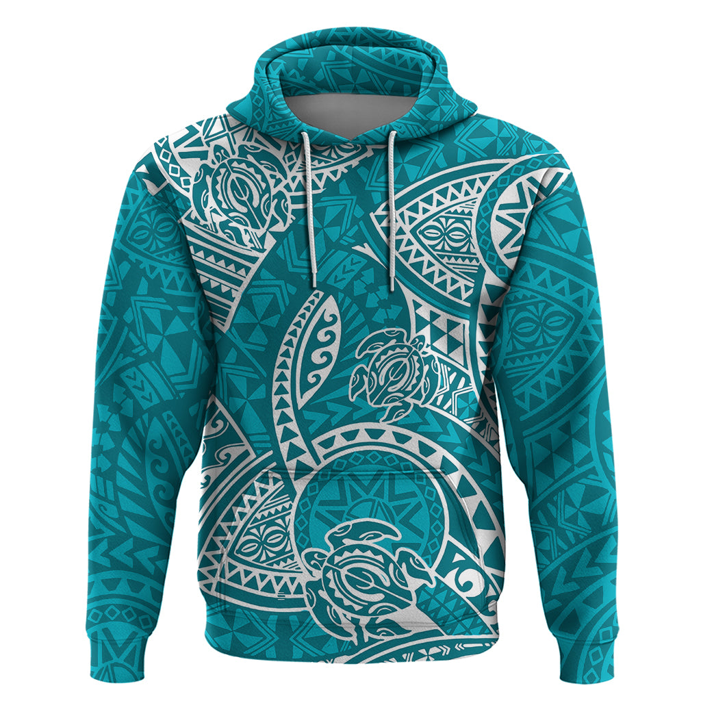 Polynesian Pride Hawaii Hoodie Hawaiian Tribal Honu Turquoise Version - Wonder Print Shop