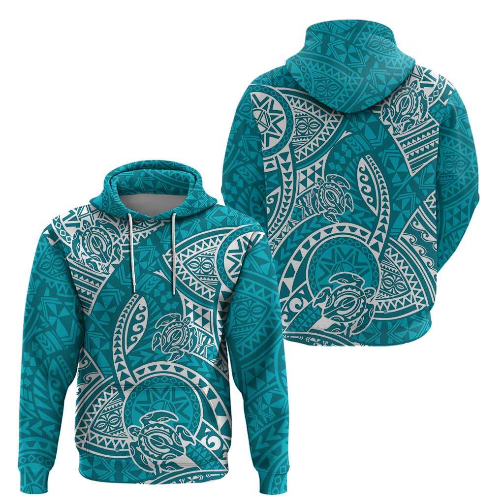 Polynesian Pride Hawaii Hoodie Hawaiian Tribal Honu Turquoise Version - Wonder Print Shop