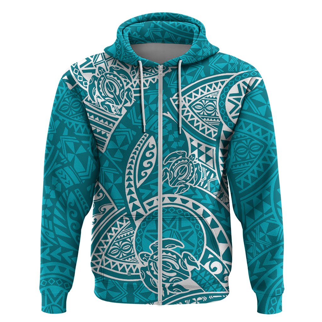 Polynesian Pride Hawaii Hoodie Hawaiian Tribal Honu Turquoise Version - Wonder Print Shop