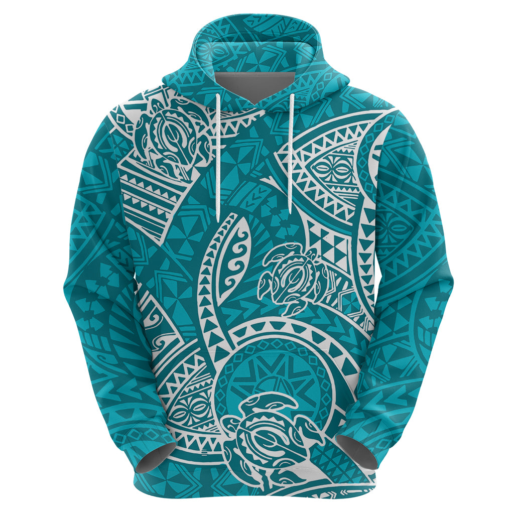 Polynesian Pride Hawaii Hoodie Hawaiian Tribal Honu Turquoise Version - Wonder Print Shop