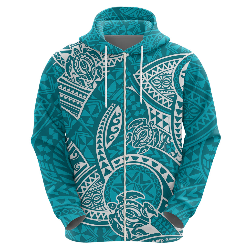 Polynesian Pride Hawaii Hoodie Hawaiian Tribal Honu Turquoise Version - Wonder Print Shop