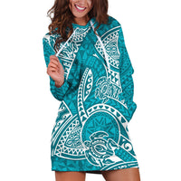 Polynesian Pride Hawaii Hoodie Dress Hawaiian Tribal Honu Turquoise Version - Wonder Print Shop