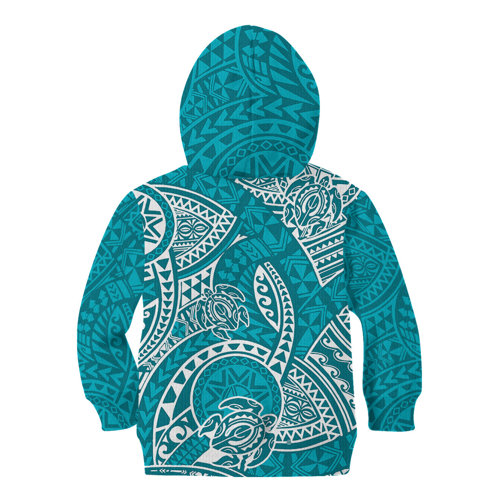 Polynesian Pride Hawaii Kid Hoodie Hawaiian Tribal Honu Turquoise Version - Wonder Print Shop