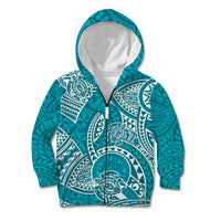 Polynesian Pride Hawaii Kid Hoodie Hawaiian Tribal Honu Turquoise Version - Wonder Print Shop