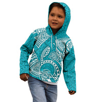Polynesian Pride Hawaii Kid Hoodie Hawaiian Tribal Honu Turquoise Version - Wonder Print Shop