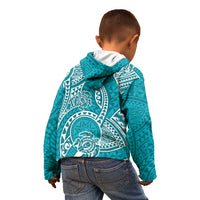 Polynesian Pride Hawaii Kid Hoodie Hawaiian Tribal Honu Turquoise Version - Wonder Print Shop