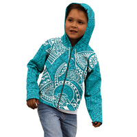 Polynesian Pride Hawaii Kid Hoodie Hawaiian Tribal Honu Turquoise Version - Wonder Print Shop