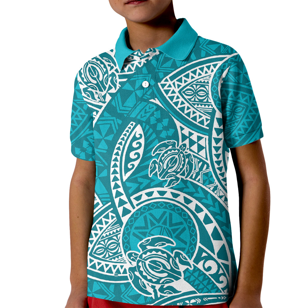 Polynesian Pride Hawaii Kid Polo Shirt Hawaiian Tribal Honu Turquoise Version - Wonder Print Shop