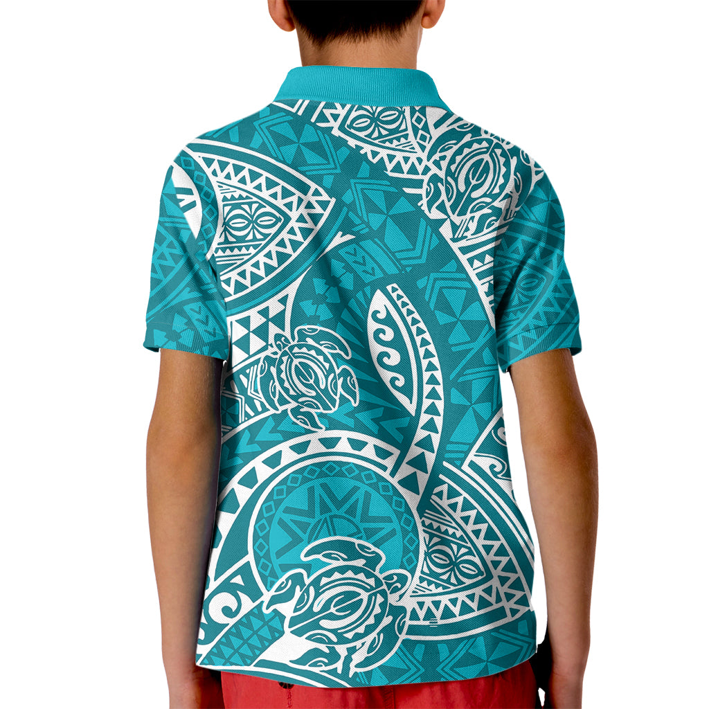 Polynesian Pride Hawaii Kid Polo Shirt Hawaiian Tribal Honu Turquoise Version - Wonder Print Shop
