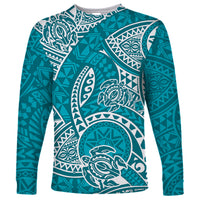 Polynesian Pride Hawaii Long Sleeve Shirt Hawaiian Tribal Honu Turquoise Version - Wonder Print Shop
