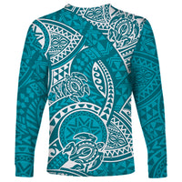 Polynesian Pride Hawaii Long Sleeve Shirt Hawaiian Tribal Honu Turquoise Version - Wonder Print Shop