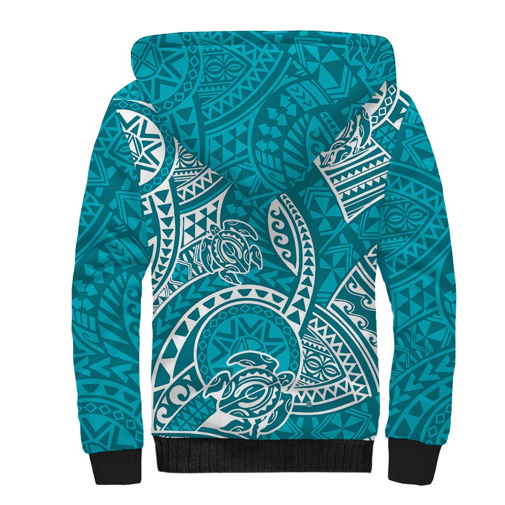 Polynesian Pride Hawaii Sherpa Hoodie Hawaiian Tribal Honu Turquoise Version - Wonder Print Shop