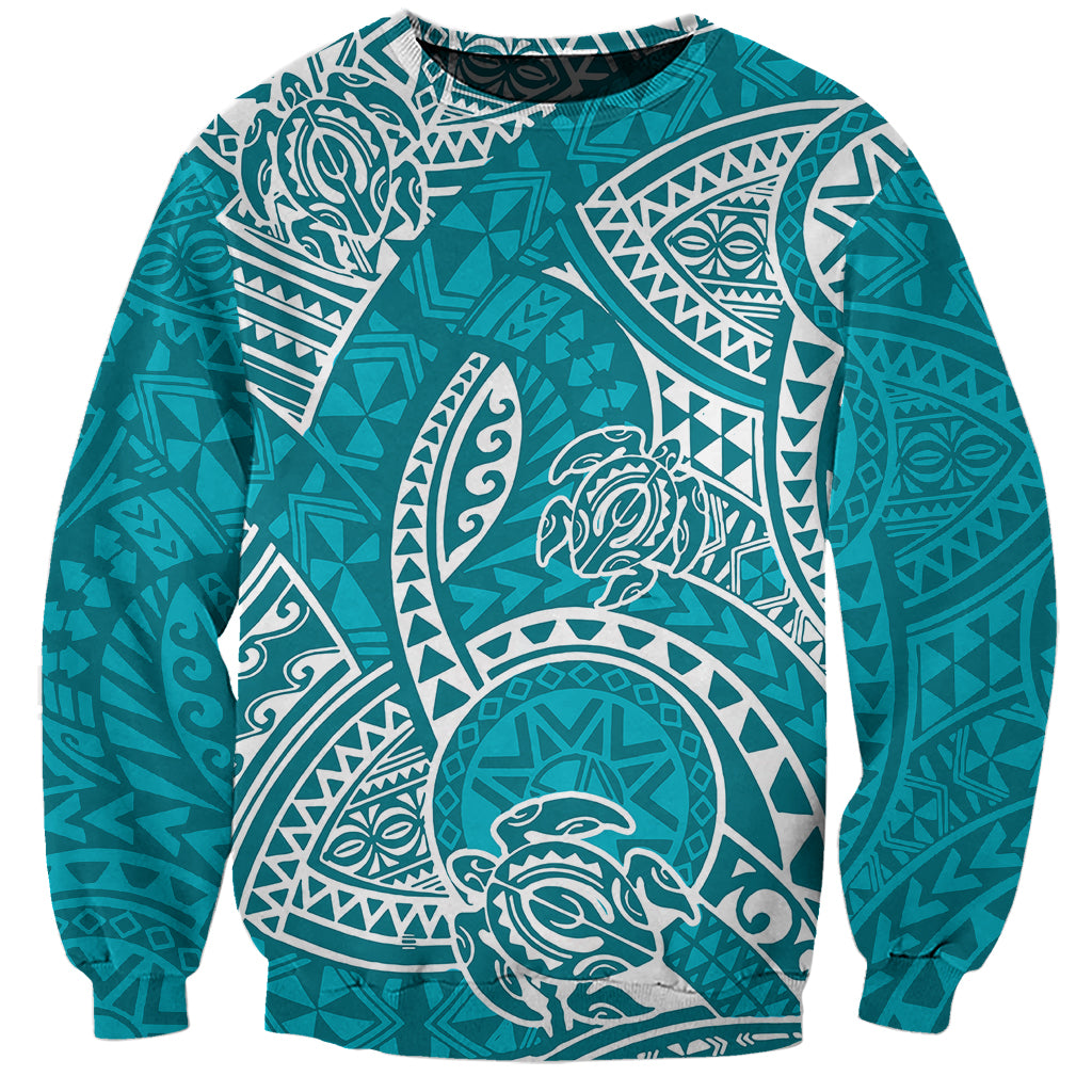 Polynesian Pride Hawaii Sweatshirt Hawaiian Tribal Honu Turquoise Version - Wonder Print Shop