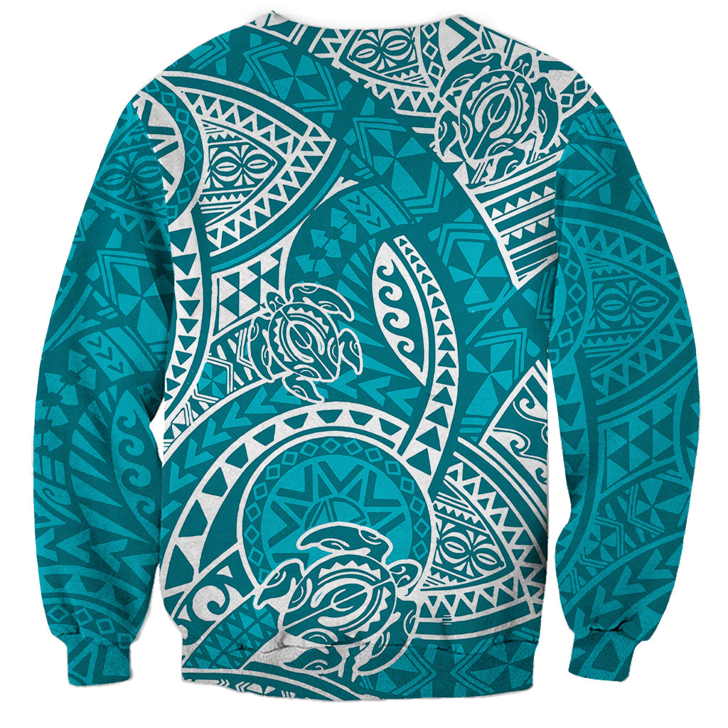 Polynesian Pride Hawaii Sweatshirt Hawaiian Tribal Honu Turquoise Version - Wonder Print Shop