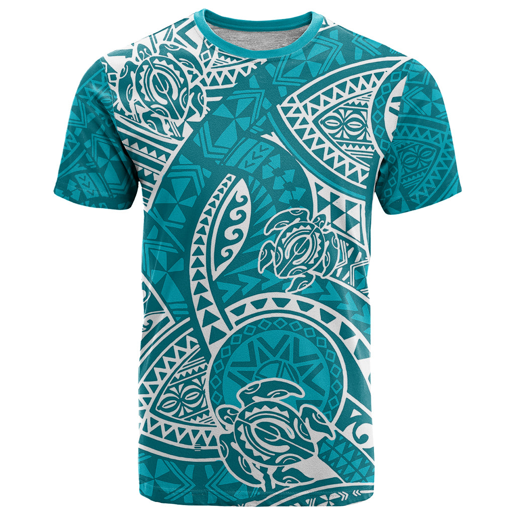 Polynesian Pride Hawaii T Shirt Hawaiian Tribal Honu Turquoise Version - Wonder Print Shop