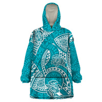 Polynesian Pride Hawaii Wearable Blanket Hoodie Hawaiian Tribal Honu Turquoise Version - Wonder Print Shop