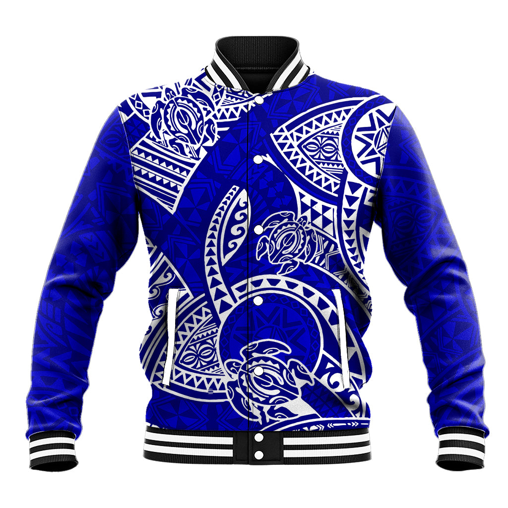 Polynesian Pride Hawaii Baseball Jacket Hawaiian Tribal Honu Blue Version - Wonder Print Shop