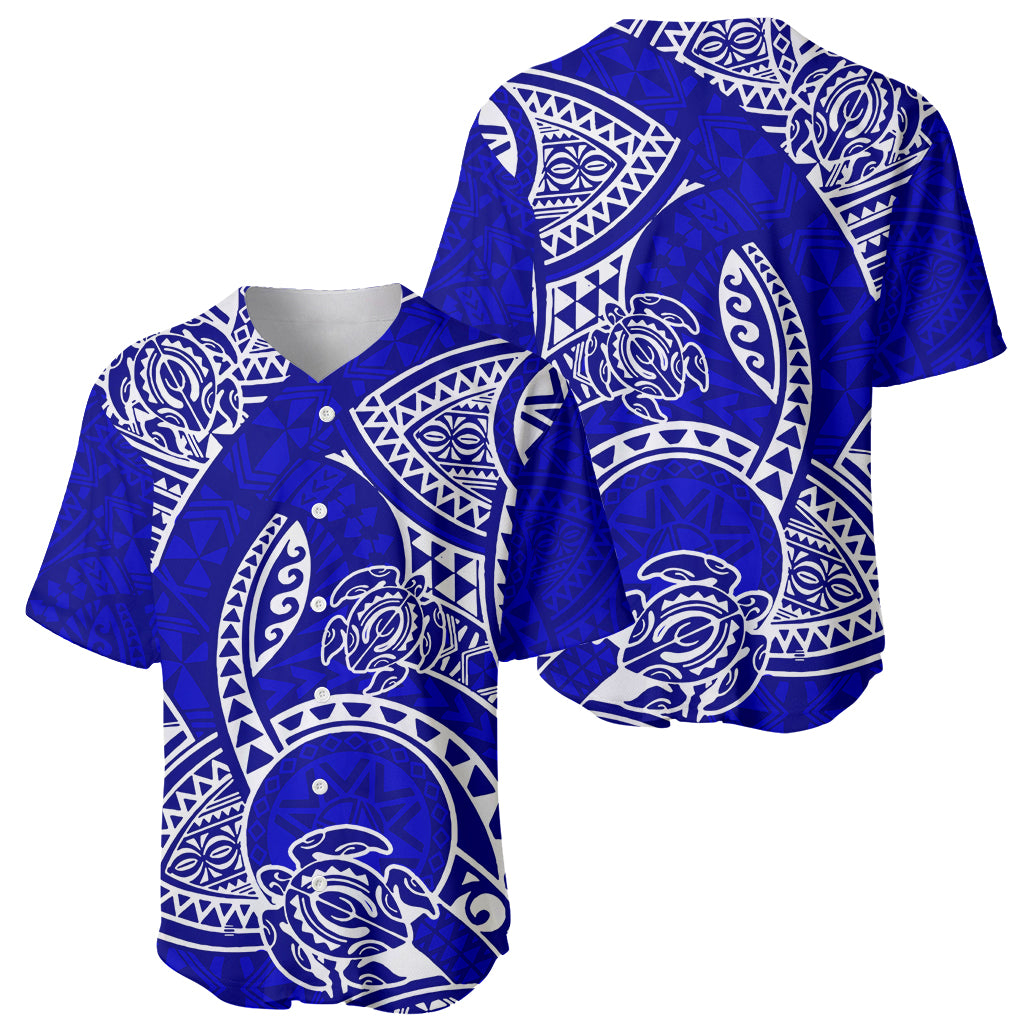 Polynesian Pride Hawaii Baseball Jersey Hawaiian Tribal Honu Blue Version - Wonder Print Shop