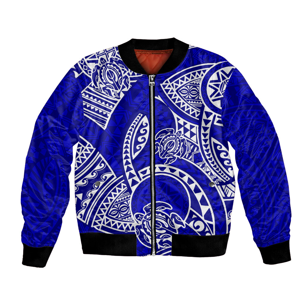 Polynesian Pride Hawaii Bomber Jacket Hawaiian Tribal Honu Blue Version - Wonder Print Shop