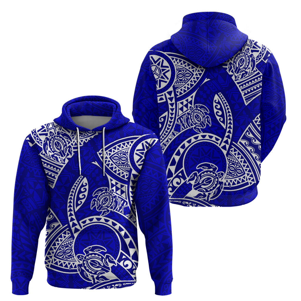 Polynesian Pride Hawaii Hoodie Hawaiian Tribal Honu Blue Version - Wonder Print Shop