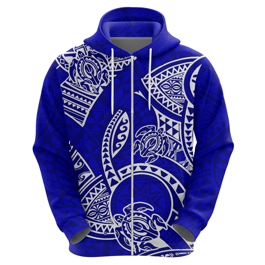Polynesian Pride Hawaii Hoodie Hawaiian Tribal Honu Blue Version - Wonder Print Shop