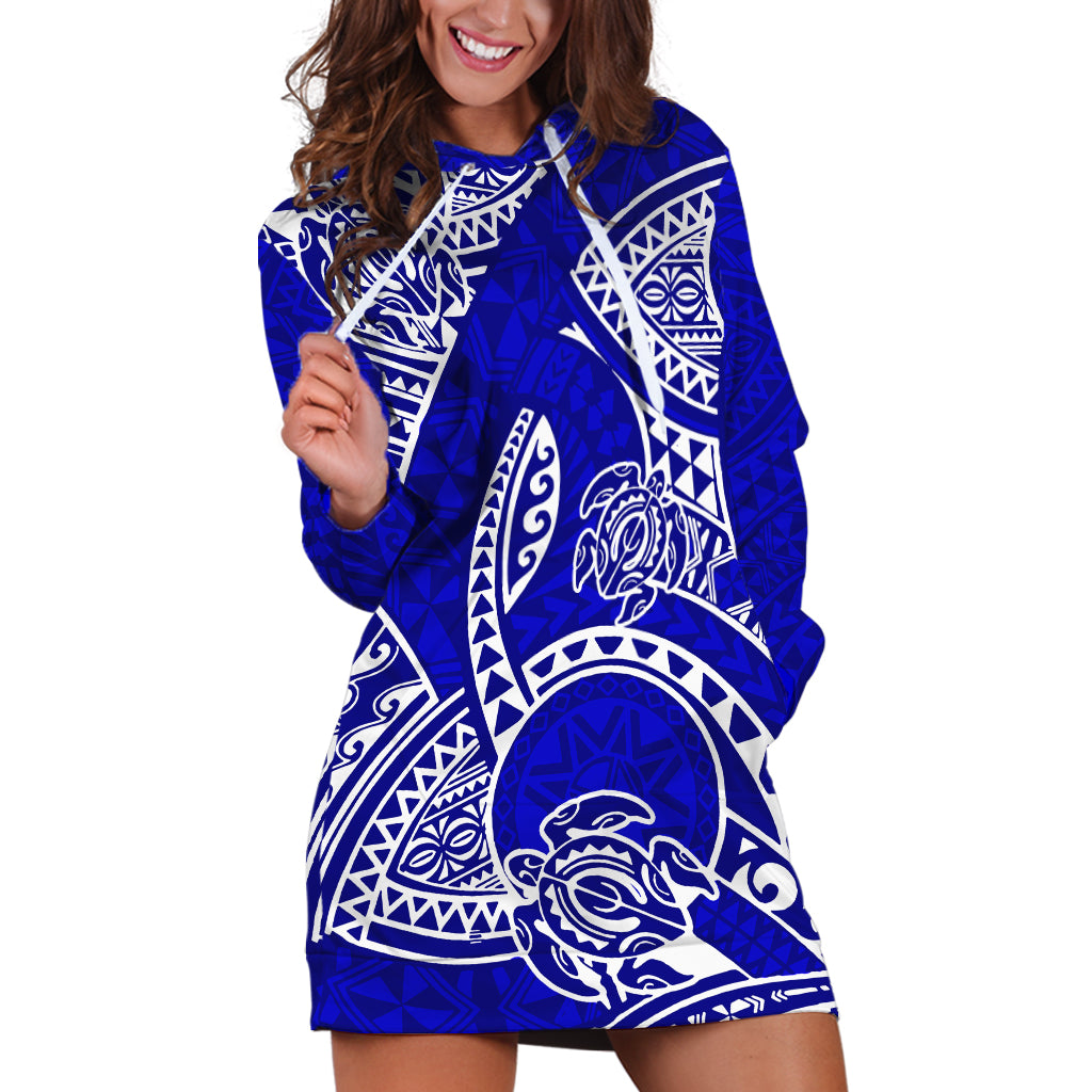 Polynesian Pride Hawaii Hoodie Dress Hawaiian Tribal Honu Blue Version - Wonder Print Shop
