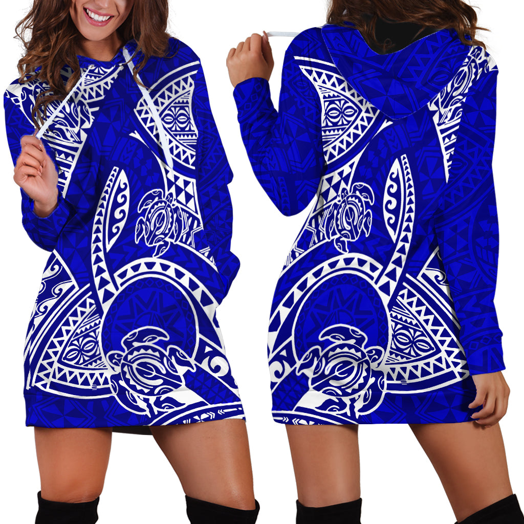 Polynesian Pride Hawaii Hoodie Dress Hawaiian Tribal Honu Blue Version - Wonder Print Shop