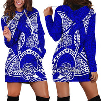 Polynesian Pride Hawaii Hoodie Dress Hawaiian Tribal Honu Blue Version - Wonder Print Shop