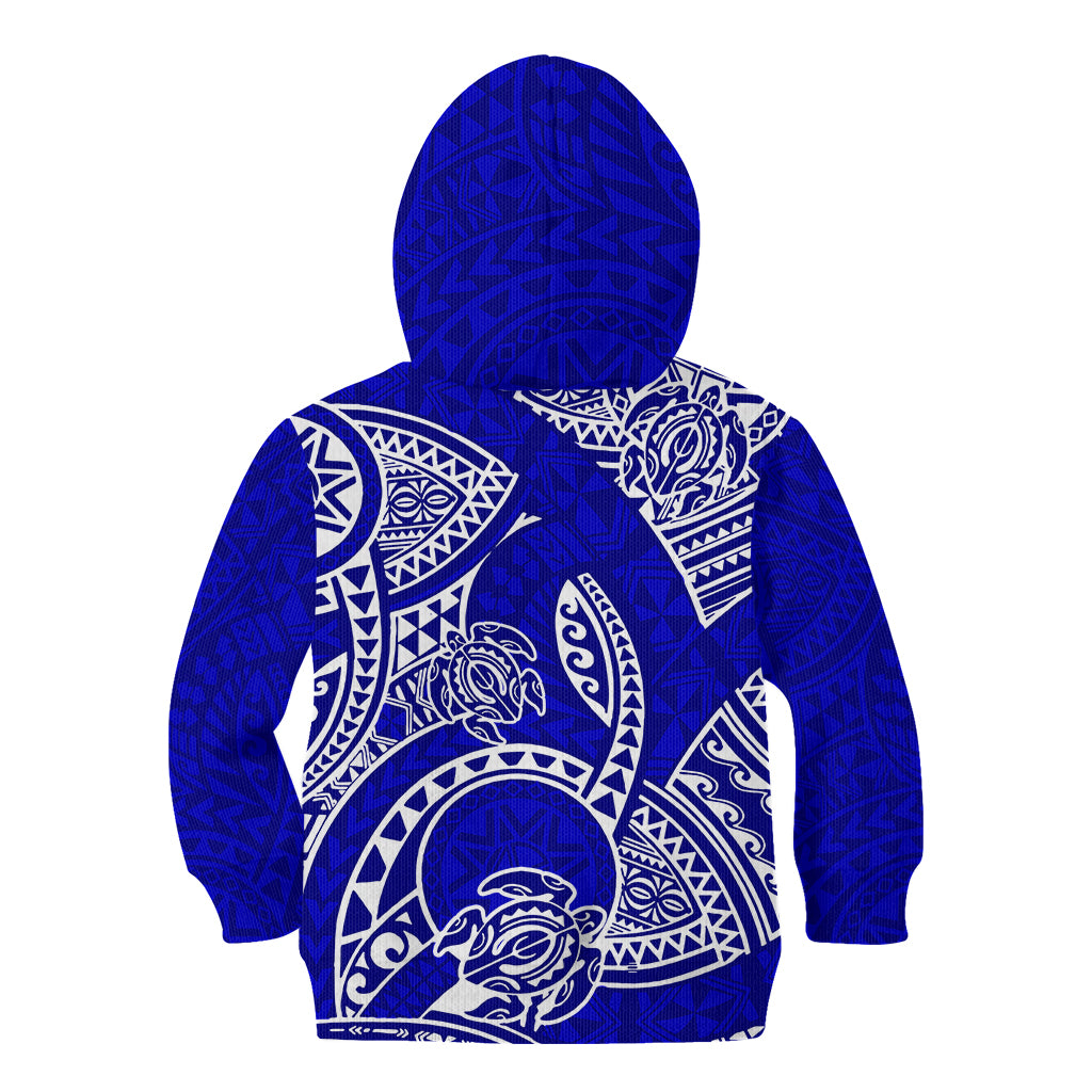 Polynesian Pride Hawaii Kid Hoodie Hawaiian Tribal Honu Blue Version - Wonder Print Shop