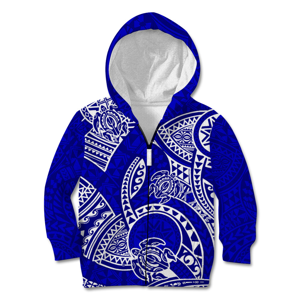 Polynesian Pride Hawaii Kid Hoodie Hawaiian Tribal Honu Blue Version - Wonder Print Shop