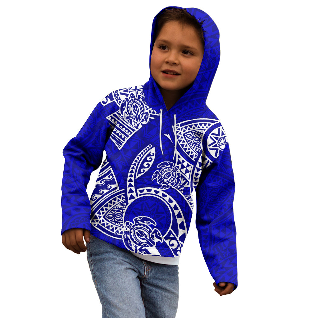 Polynesian Pride Hawaii Kid Hoodie Hawaiian Tribal Honu Blue Version - Wonder Print Shop