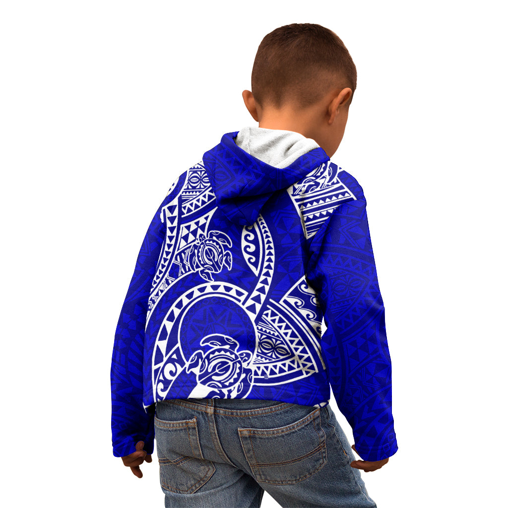 Polynesian Pride Hawaii Kid Hoodie Hawaiian Tribal Honu Blue Version - Wonder Print Shop